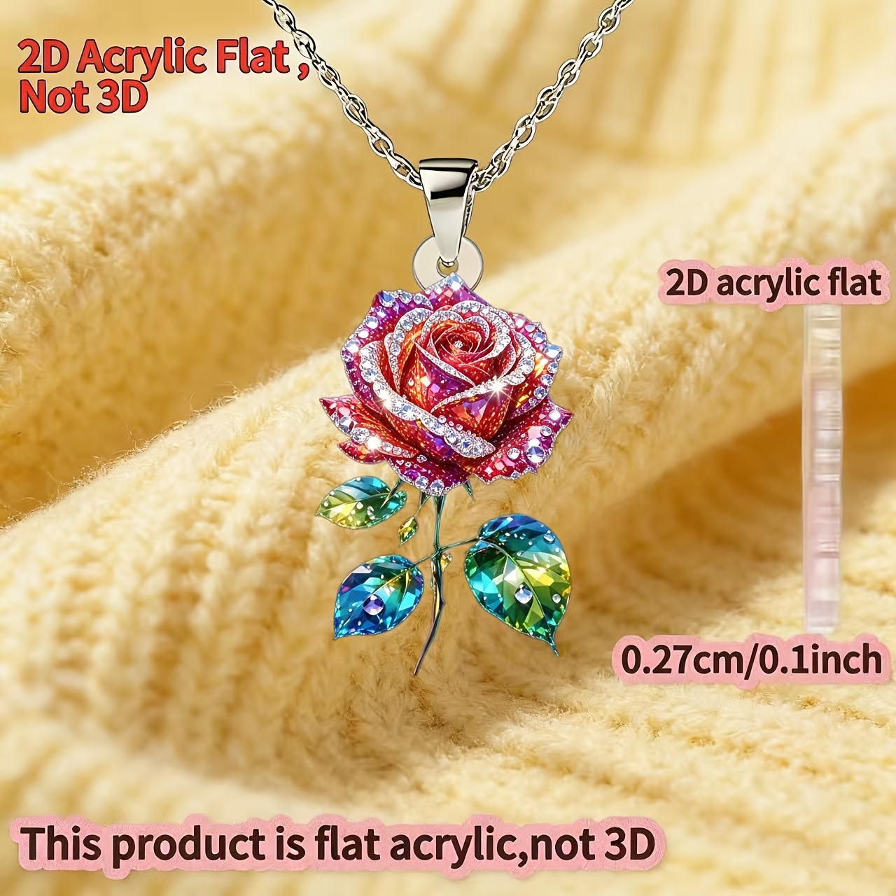 2D Flat Rose Flower Acrylic Women's Necklace